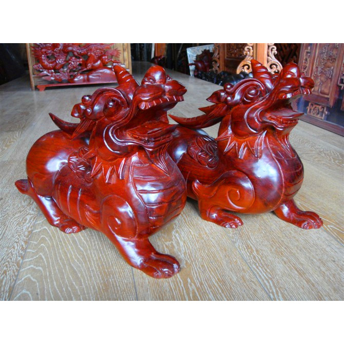 麒麟雕像木雕动物红木雕工艺品木质工艺品